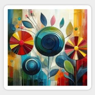 Abstract Blue Red Yellow Flower Sticker